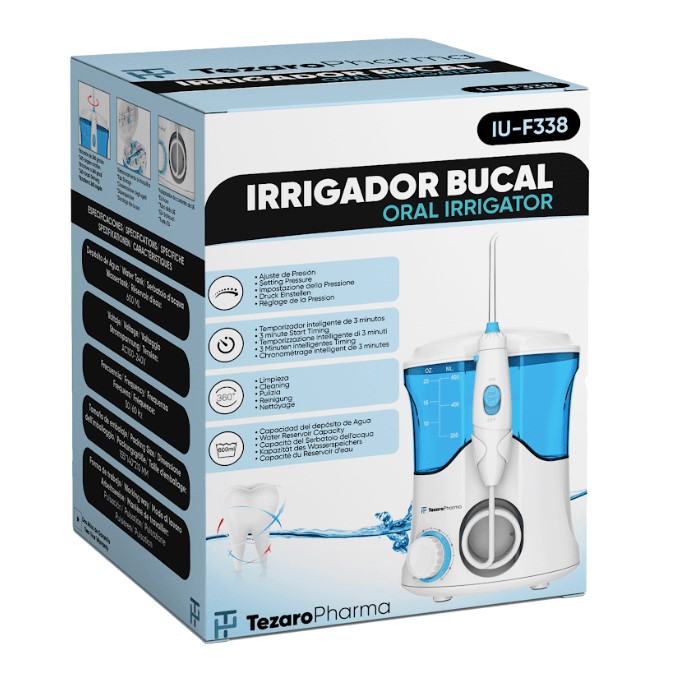 Irrigador Bucal de Pared con Siete Boquillas y 10 Modos de 30 a 120 psi de Tezaro Pharma - Capacidad de 600 ml