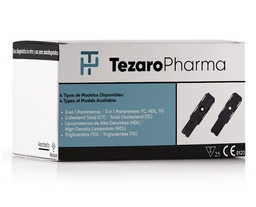 [IU-TC107 / LPS-101] Tiras Reactivas para Pruebas de Lípidos en Sangre 3 en 1 con Tubos de Transferencia Capilar 35 μl Tezaro Pharma - Caja 25 Uds (25 Tiras + 25 Tubos)